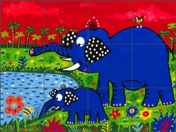 Thirsty Elephants by George Nebron Ceramic Tile Mural POV-GNA019