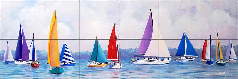 Sailboat Fiesta by Hugh Harris Ceramic Tile Mural POV-HHA006