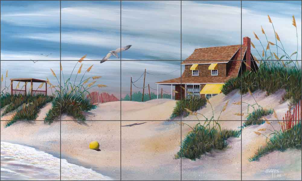 Yellow Beach Ball by Hugh Harris Ceramic Tile Mural - POV-HHA012