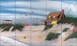Yellow Beach Ball by Hugh Harris Ceramic Tile Mural - POV-HHA012