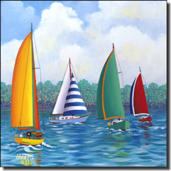 Harris Nautical Sailboats Ceramic Accent Tile 4.25" x 4.25" - POV-HHA015AT2