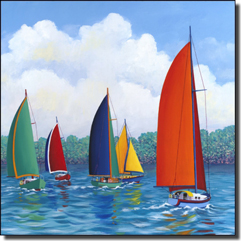 Harris Nautical Sailboats Ceramic Accent Tile 4.25" x 4.25" - POV-HHA015AT3