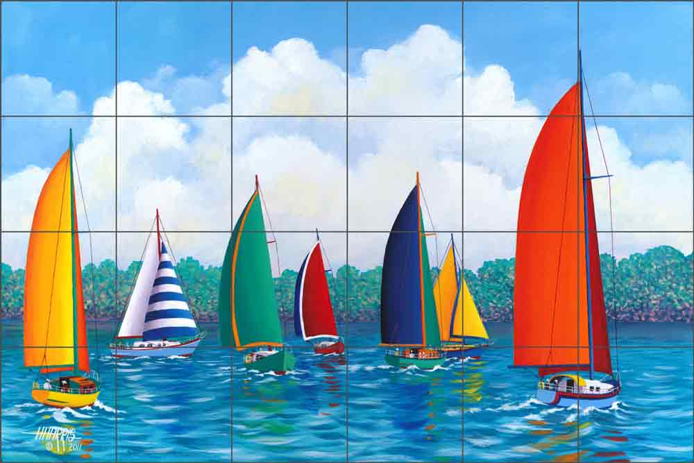 Festive Regatta II by Hugh Harris Ceramic Tile Mural - POV-HHA015