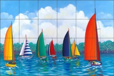 Festive Regatta II by Hugh Harris Ceramic Tile Mural - POV-HHA015