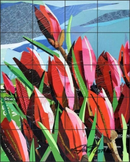 Tulips in Red by Jim Nonas Ceramic Tile Mural POV-JN004