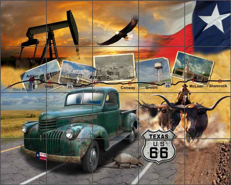 Texas Route 66 - Landscape by Jim Todd Ceramic Tile Mural - POV-JTA007