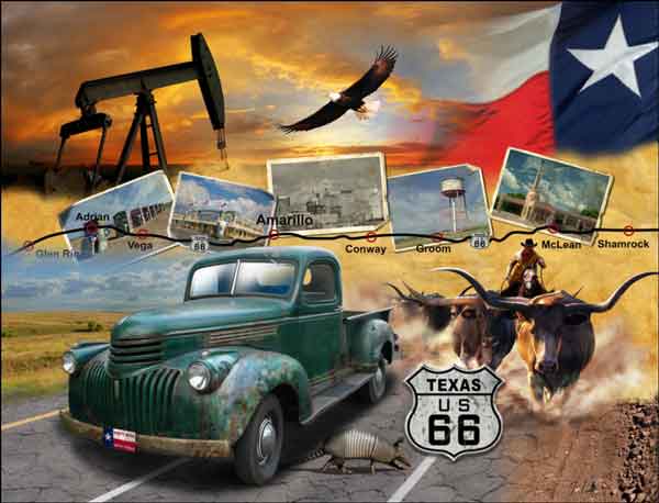 Texas Route 66 - Landscape by Jim Todd Ceramic Accent & Decor Tile - POV-JTA007AT