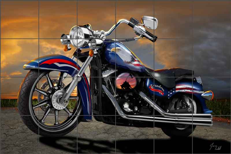 Freedom Motorcycle by Jim Todd Ceramic Tile Mural - POV-JTA010