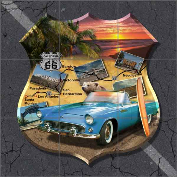 California Route 66 Shield Art by Jim Todd Ceramic Tile Mural POV-JTA011