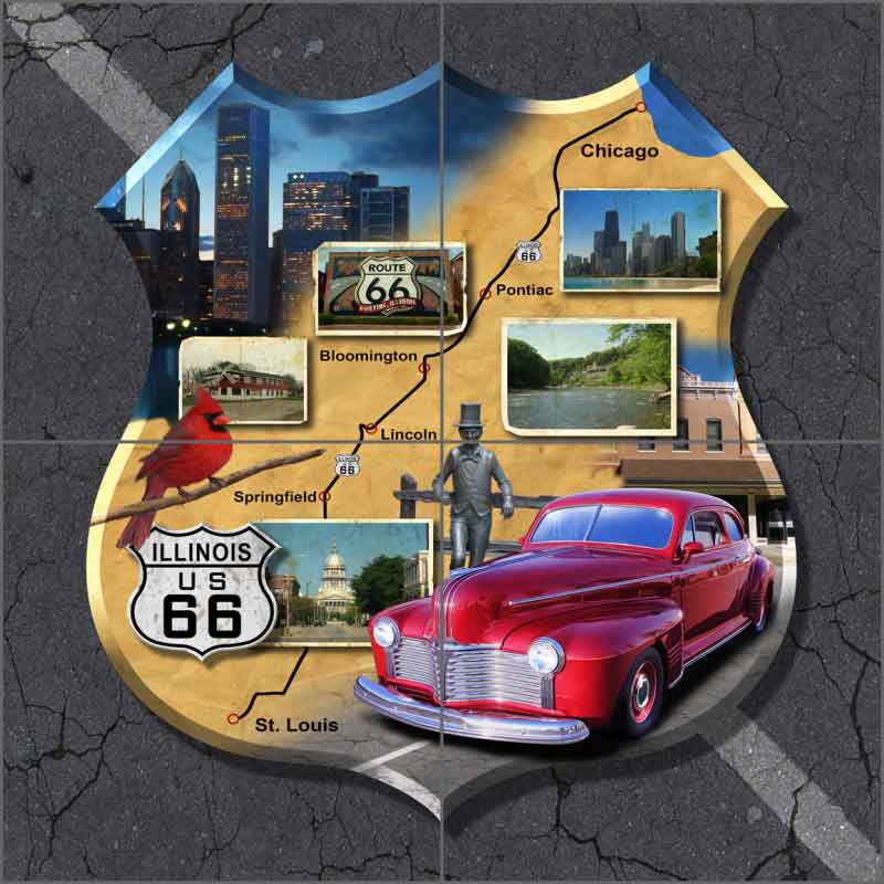 Illinois Route 66 - Shield by Jim Todd Ceramic Tile Mural - POV-JTA012