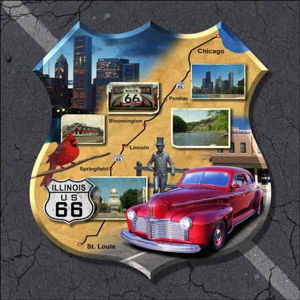 Illinois Route 66 - Shield by Jim Todd Ceramic Accent & Decor Tile - POV-JTA012AT