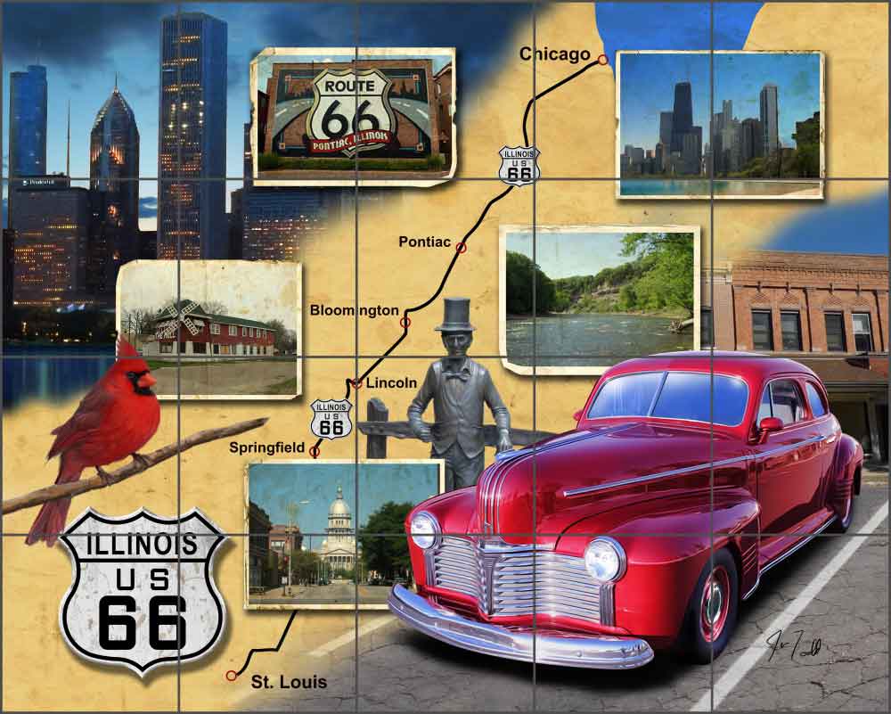 Illinois Route 66 - Landscape by Jim Todd Ceramic Tile Mural - POV-JTA013