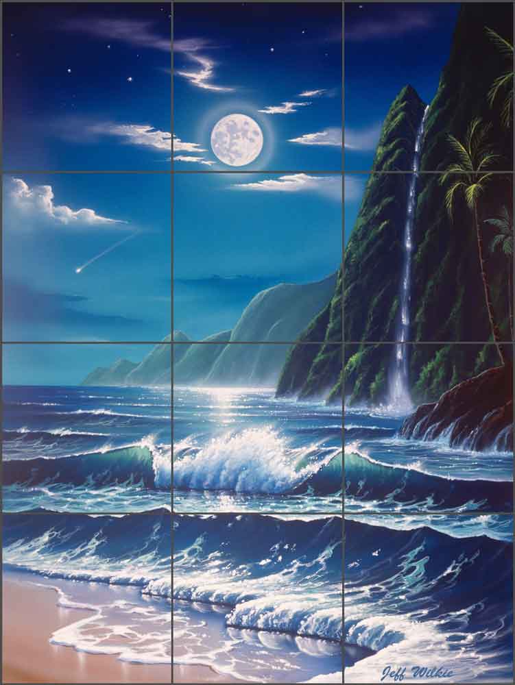 Moonlit Falls by Jeff Wilkie Ceramic Tile Mural - POV-JWA001