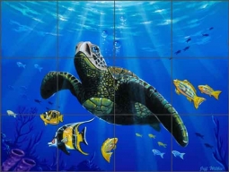 Hawaiian Turtle by Jeff Wilkie Ceramic Tile Mural - POV-JWA016