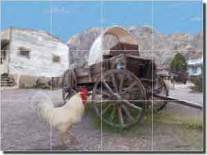 Wilkie Western Rooster Glass Tile Mural 24" x 18" - POV-JWA028