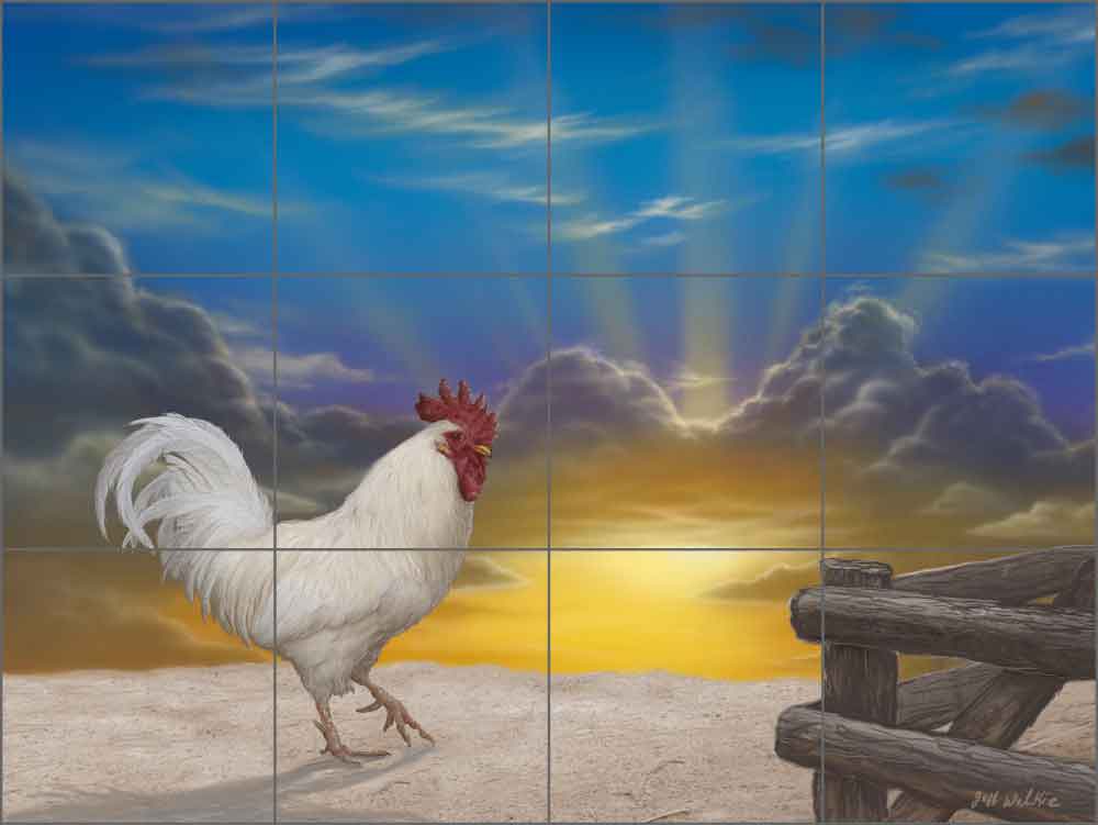 Rooster Sunrise by Jeff Wilkie Ceramic Tile Mural - POV-JWA029