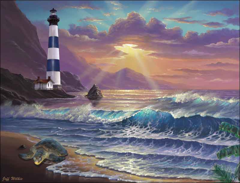 Morning Majesty Lighthouse by Jeff Wilkie Ceramic Accent & Decor Tile POV-JWA035AT