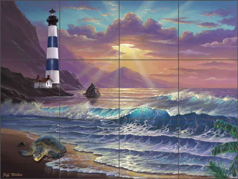 Morning Majesty Lighthouse by Jeff Wilkie Ceramic Tile Mural POV-JWA035
