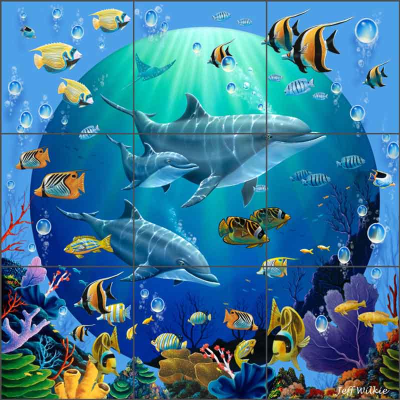 Dolphin Explorers 3 by Jeff Wilkie Ceramic Tile Mural - POV-JWA038