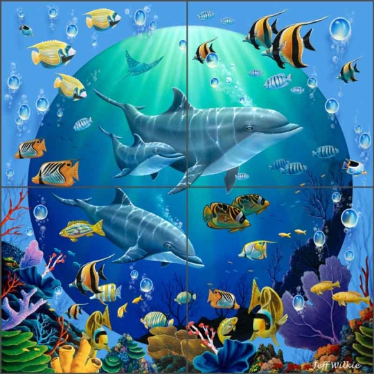 Dolphin Explorers 3 by Jeff Wilkie Ceramic Tile Mural - POV-JWA038
