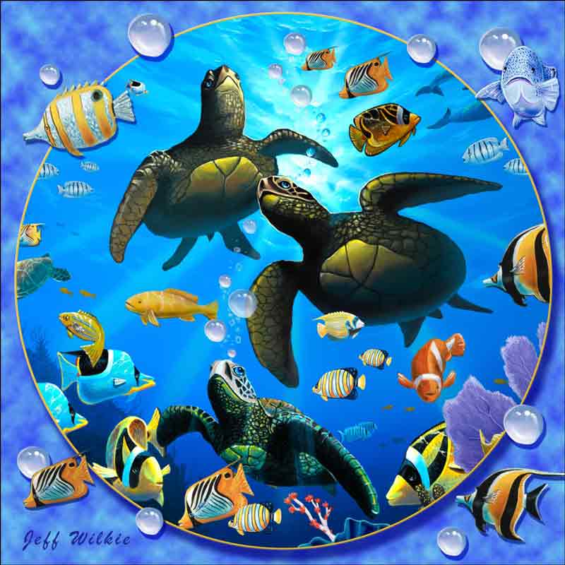 Honu Paradise II by Jeff Wilkie Ceramic Accent & Decor Tile - POV-JWA039AT