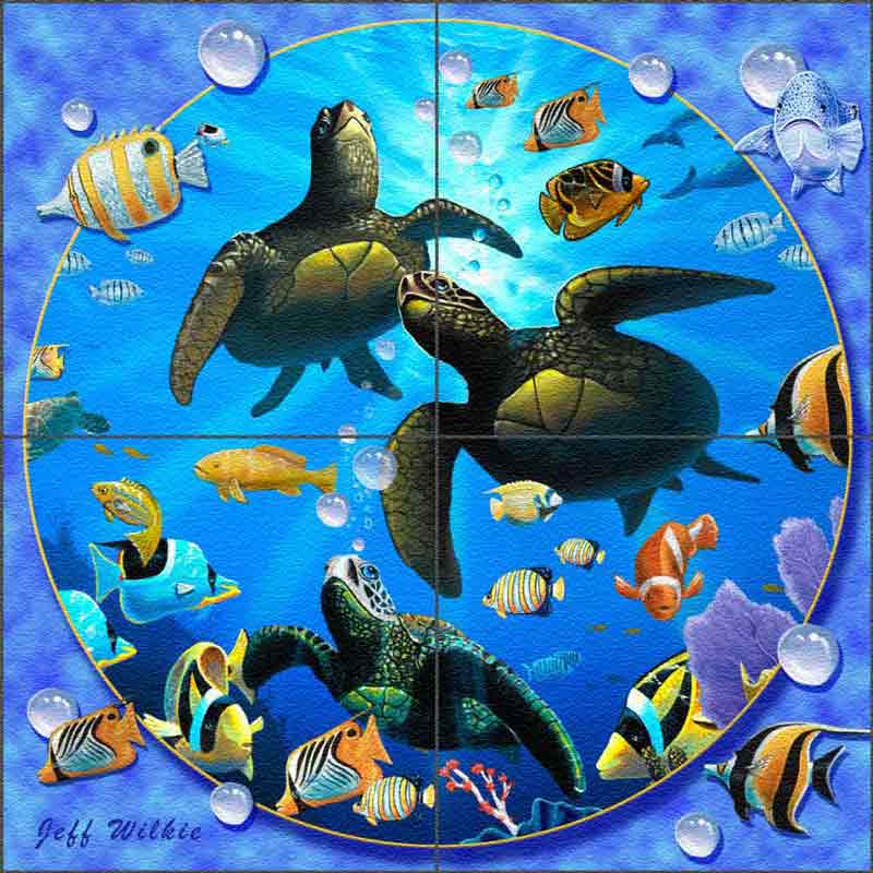 Honu Paradise II by Jeff Wilkie Glass Tile Mural - POV-JWA039