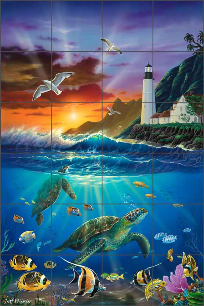 Turtle Bay Lighthouse by Jeff Wilkie Ceramic Tile Mural - POV-JWA040