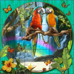 Macaw Waterfall II by Jeff Wilkie Ceramic Tile Mural - POV-JWA044