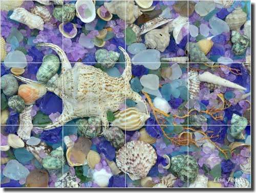 Fondo Shell Collage Ceramic Tile Mural 17" x 12.75" - POV-LF002