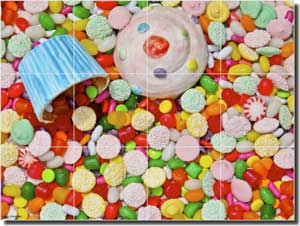 Fondo Candy Collage Ceramic Tile Mural 17" x 12.75" - POV-LF006