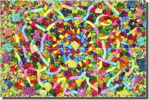 Fondo Candy Collage Ceramic Tile Mural 18" x 12" - POV-LF007