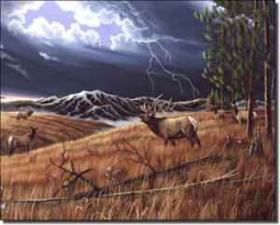 Kendrick Elk Lodge Art Ceramic Accent Tile 10" x 8" - POV-LKA007AT