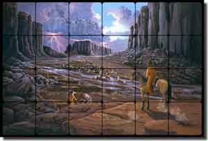 Ghost Riders I by Lane Kendrick Tumbled Stone Tile Mural 24" x 16" - POV-LKA012