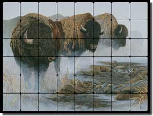 Silent Thunder by Lane Kendrick Tumbled Marble Tile Mural 32" x 24" - POV-LKA022