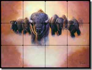 Tatanka Iyotakanka by Lane Kendrick Tumbled Marble Tile Mural 24" x 18"- POV-LKA025