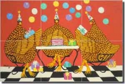 Palermino Hens Chickens Glass Tile Mural 18" x 12" - POV-PPA001