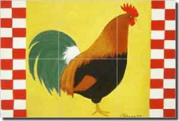 Palermino Rooster Art Glass Tile Mural 18" x 12" - POV-PPA002