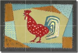 Jan Rooster Glass Tile Mural 18" x 12" - POV-RJA007
