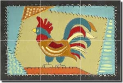 Jan Rooster Glass Tile Mural 18" x 12" - POV-RJA008