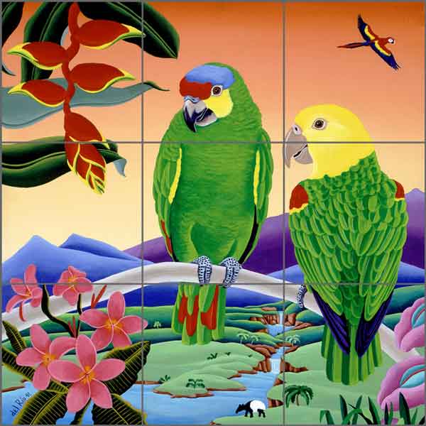 Amazon Parrots by Raul del Rio Ceramic Tile Mural - POV-RR012