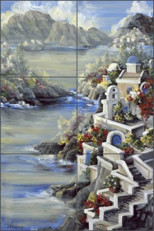 Santorini by Tisha Whitney Ceramic Tile Mural - POV-TWA001
