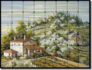Whitney Tuscan Landscape Art Tumbled Marble Tile Mural 32" x 24" - POV-TWA003
