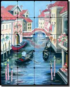 Whitney Venice Canal Tumbled Marble Tile Mural 16" x 20" - POV-TWA019