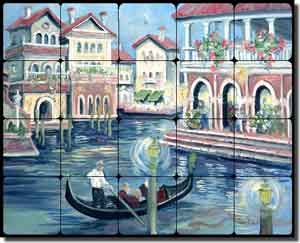 Whitney Venice Canal Tumbled Marble Tile Mural 20" x 16" - POV-TWA023