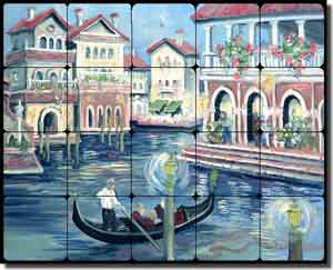 Whitney Venice Canal Tumbled Marble Tile Mural 20" x 16" - POV-TWA023