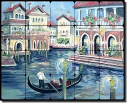 Whitney Venice Canal Tumbled Marble Tile Mural 20" x 16" - POV-TWA023