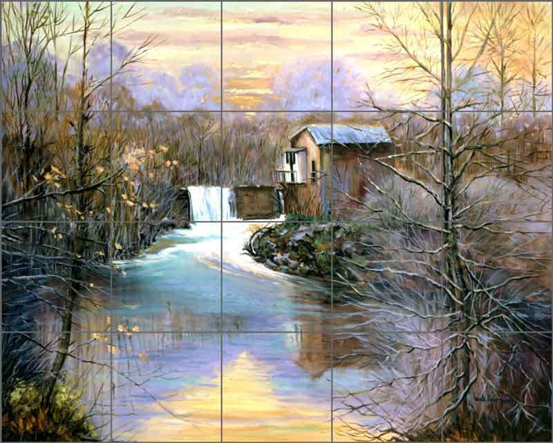 Davenport Country Watermill Ceramic Tile Mural POV-WDA001