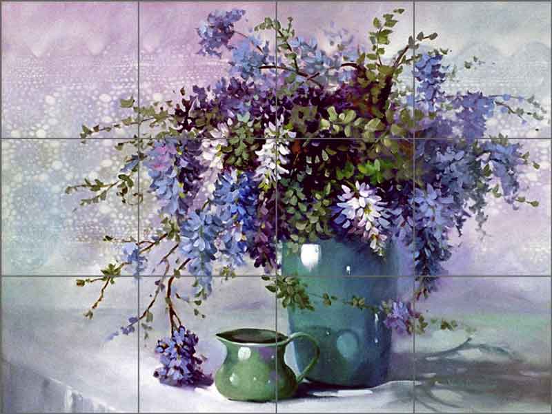 Davenport Wisteria Floral Ceramic Tile Mural POV-WDA002