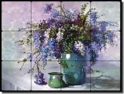 Davenport Wisteria Floral Tumbled Marble Tile Mural 24" x 18" - POV-WDA002