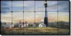 Davenport Nautical Lighthouse Tumbled Marble Tile Mural 24" x 12" - POV-WDA003